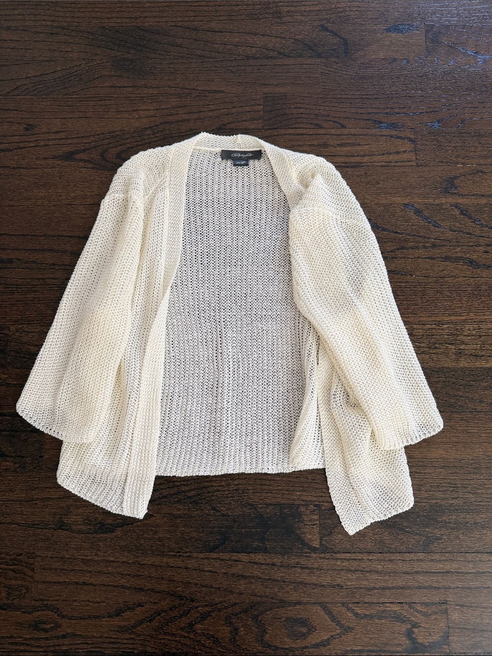 Christopher Fischer Women’s Linen Open-Knit Cream Cardigan Sweater Size Small